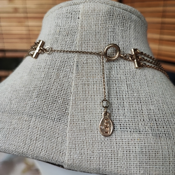 Loft Triple Strand Topaz Peach Emerald Cut Rhinestone Necklace Ann Taylor EUC - Picture 13 of 14